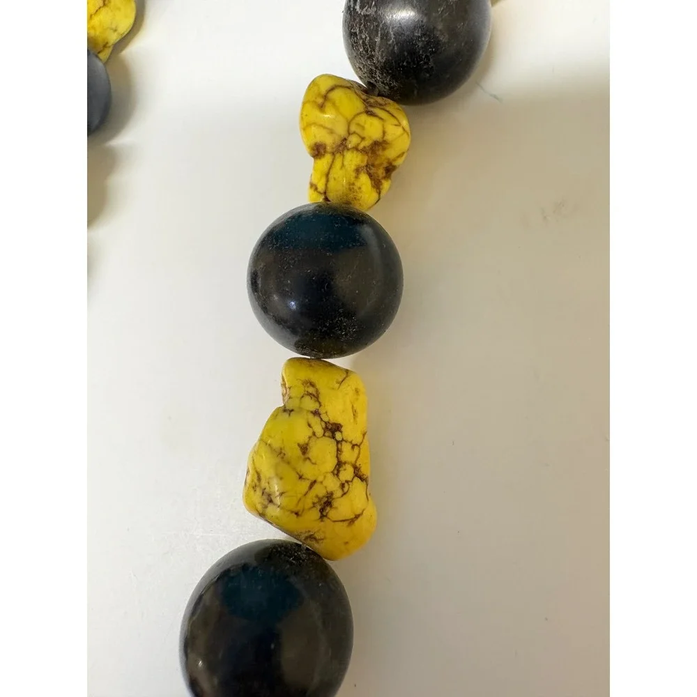 Handmade Yellow Turquoise and Black Chunky Bead Statement Necklace